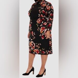 🎉 liquidation size plus London Times Women Black Floral Ruched Side Mock Neck